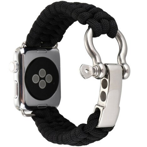 Curea iUni compatibila cu Apple Watch 1/2/3/4/5/6/7, 44mm, Elastic Paracord, Rugged Nylon Rope, Blac