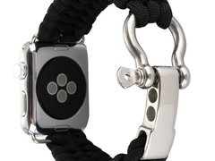 Curea iUni compatibila cu Apple Watch 1/2/3/4/5/6/7, 40mm, Elastic Paracord, Rugged Nylon Rope, Blac